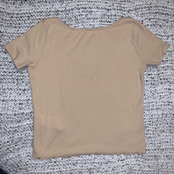 Pacsun Dusty Yellow Lettuce Edge Tee w Button - Picture 4 of 4